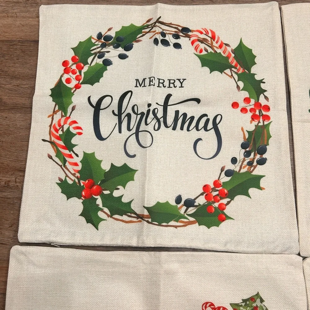 Christmas & New Year’s 17x17 Burlap Zippered Pillow Covers